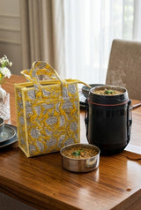 Handblock Printed Insulated Lunch Bag in Canvas Cotton with Zipper Closure (10*14*5  inches)