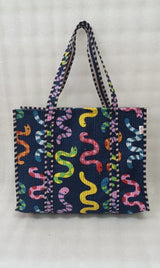 Handblock Printed Quilted Tote Bag without zip/button 17x18x 6 inches