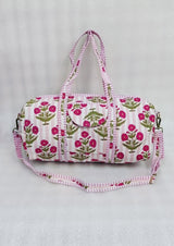 Block Printed Quilted Duffle Bag with Concealed Zip