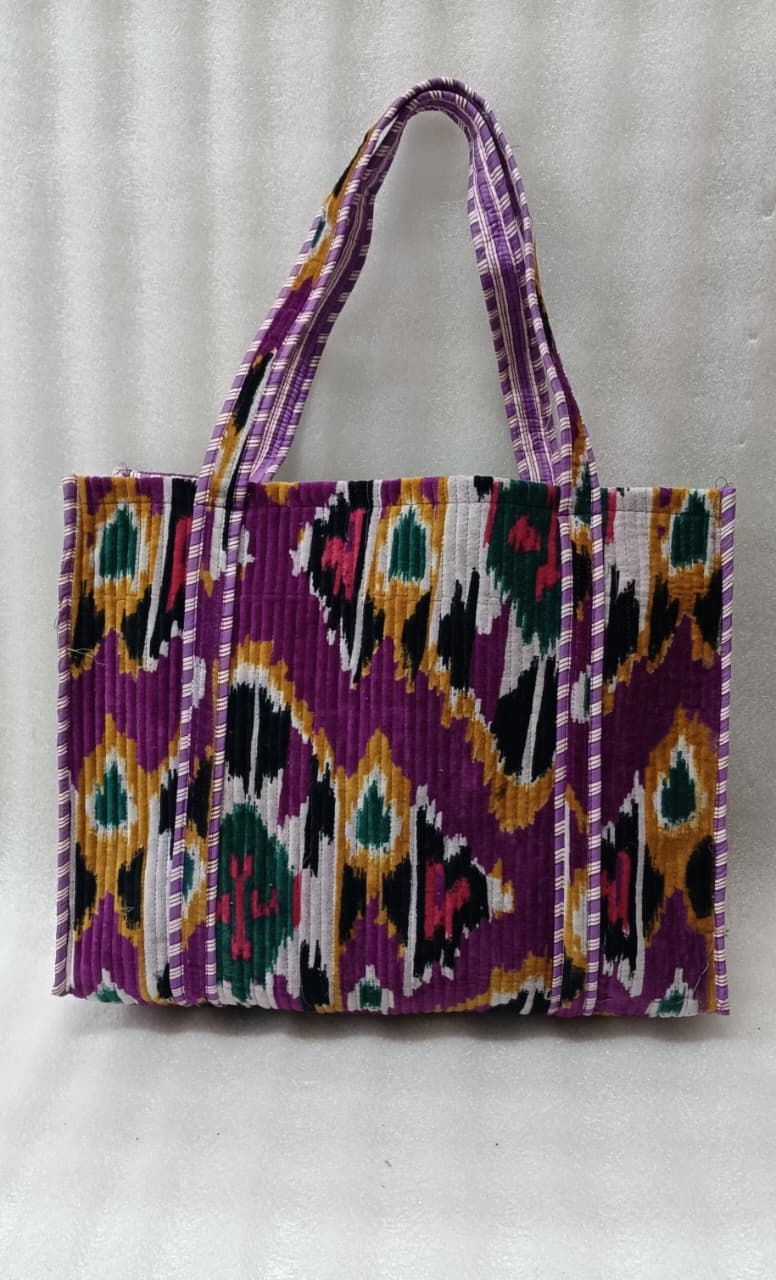 Velvet Tote Bag without Zip with Long Handle 17x18x 6 Inches