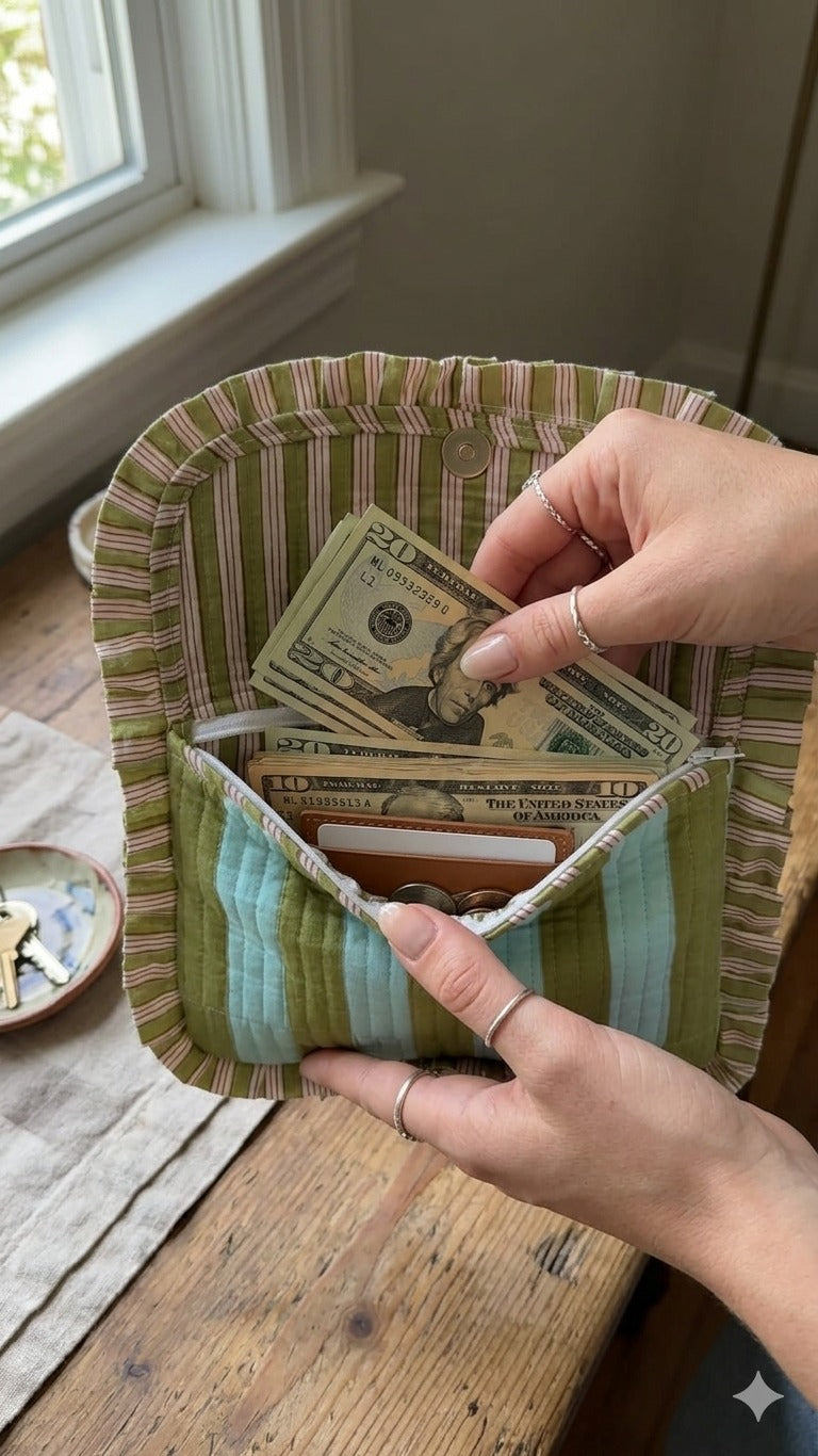 Handcrafted Quilted Wallet Clutch for Women - Passport, Card & Cash Holder
