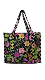 Handblock Printed Quilted Tote Bag with concealed zip ( 17x18x 6 inches)