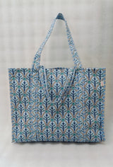 Handblock Printed Quilted Tote Bag without zip/button 17x18x 6 inches
