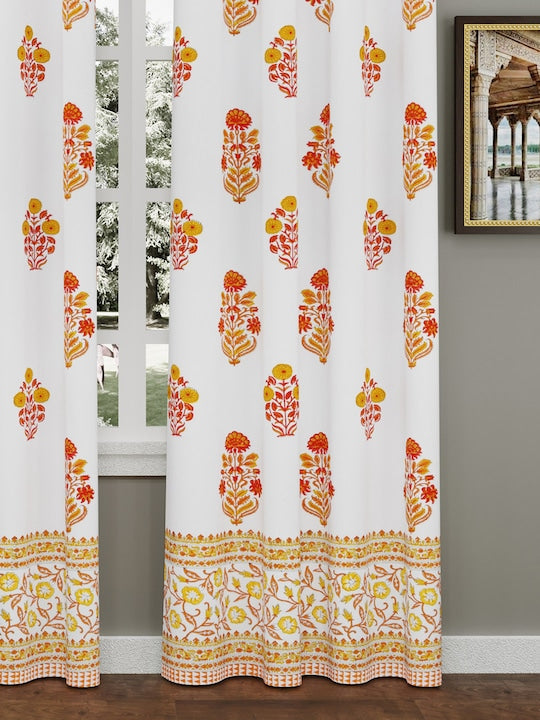 Cotton Handblock Printed Cotton Door/Window Curtain - 1piece - 7ft