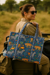 Handblock Printed Quilted Tote Bag without zip/button 17x18x 6 inches
