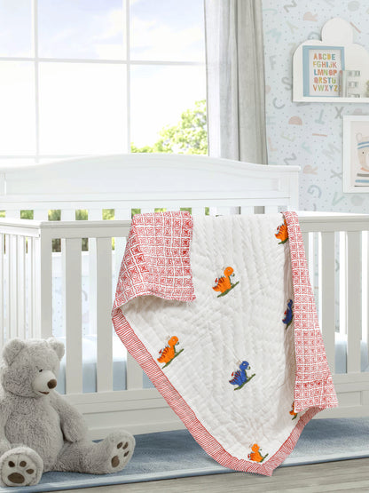 Handblock Printed Cotton Reversible Crib Blanket for Babies - 40X60 Inches