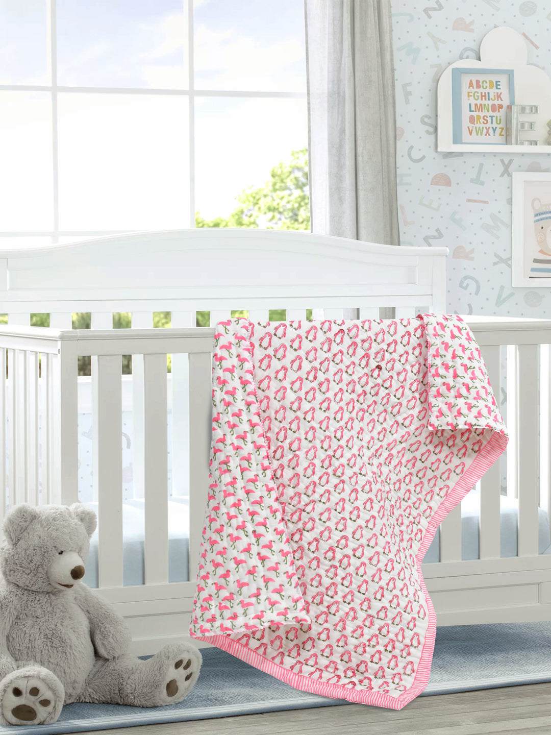 Handblock Printed Cotton Reversible Crib Blanket for Babies - 40X60 Inches