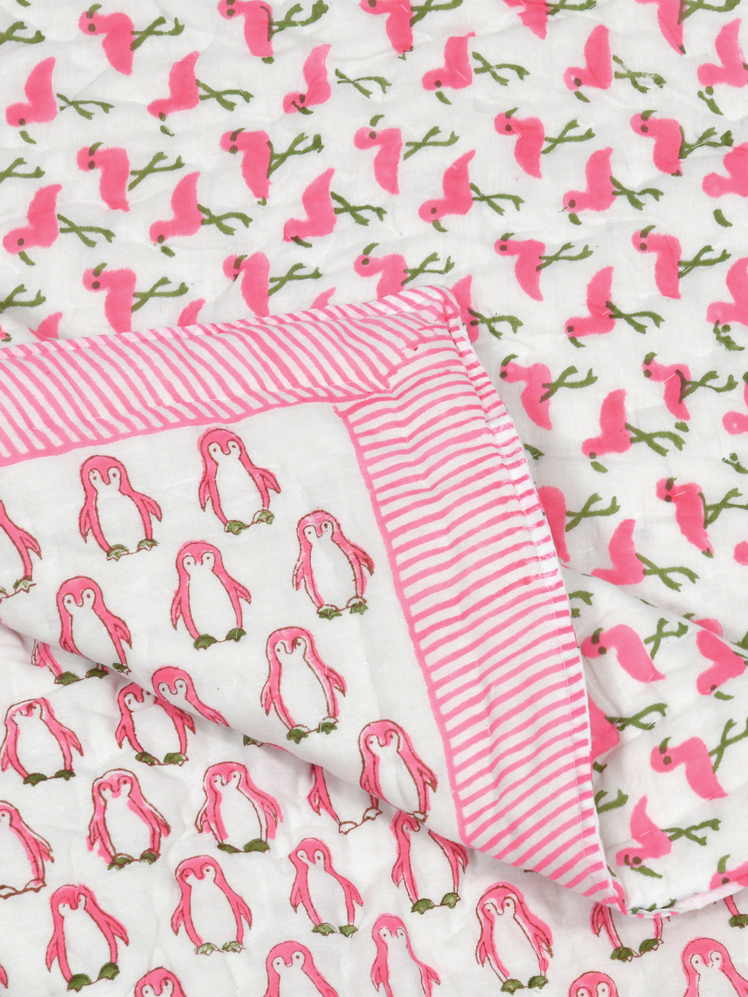 Handblock Printed Cotton Reversible Crib Blanket for Babies - 40X60 Inches