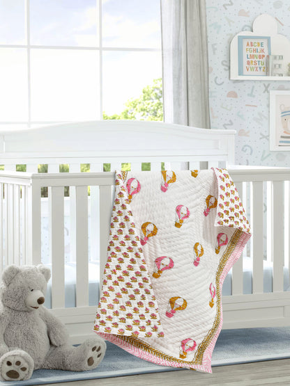 Handblock Printed Cotton Reversible Crib Blanket for Babies - 40X60 Inches