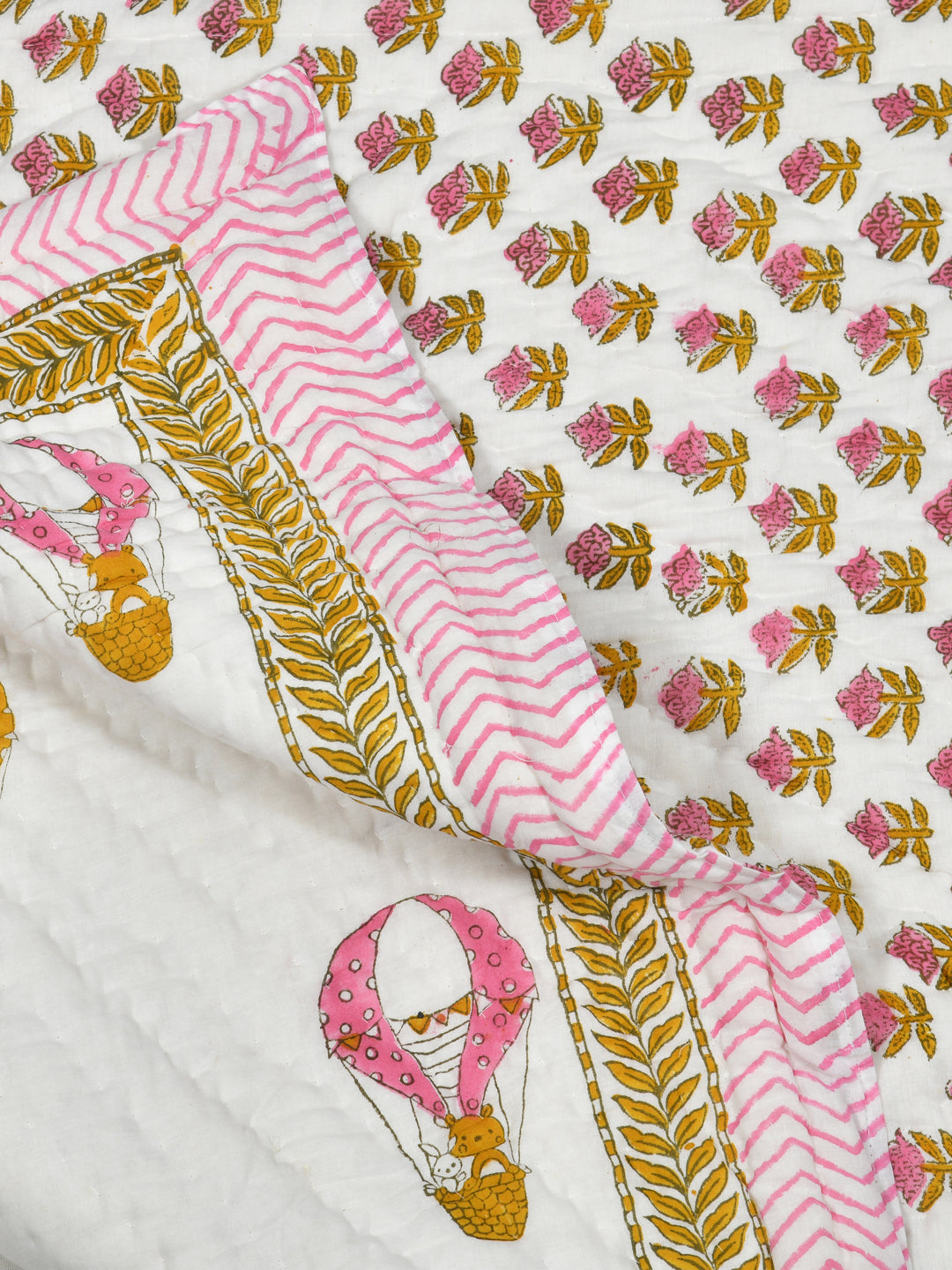 Handblock printed Cotton Reversible Kids Razai/ Quilt- 60x90 inches