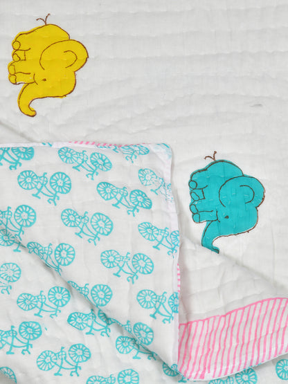 Handblock Printed Cotton Reversible Crib Blanket for Babies - 40X60 Inches