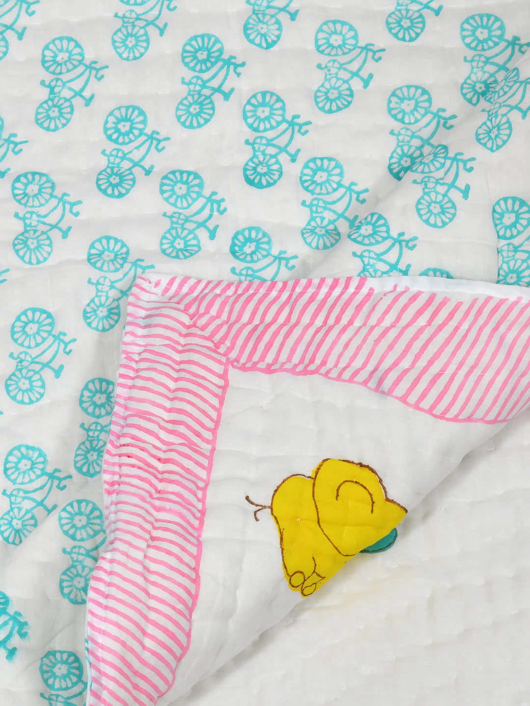 Handblock Printed Cotton Reversible Crib Blanket for Babies - 40X60 Inches