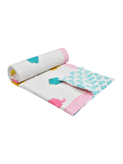 Handblock Printed Cotton Reversible Crib Blanket for Babies - 40X60 Inches