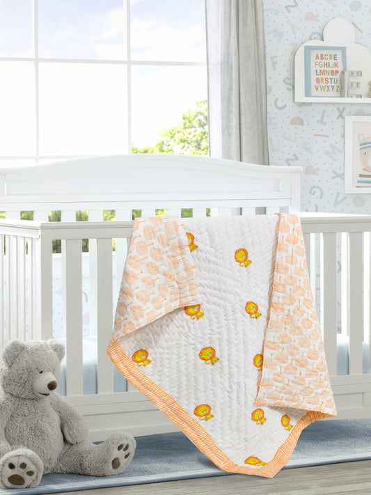 Handblock Printed Cotton Reversible Crib Blanket for Babies - 40X60 Inches