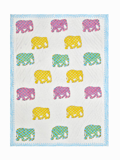 Handblock Printed Cotton Reversible Crib Blanket for Babies - 40X60 Inches