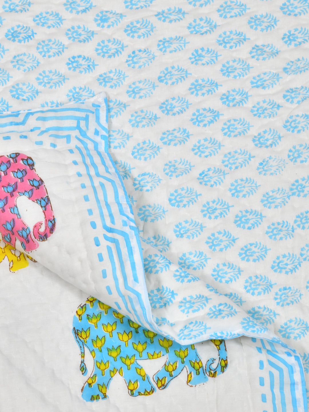 Handblock Printed Cotton Reversible Crib Blanket for Babies - 40X60 Inches