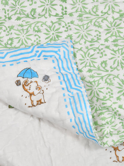 Handblock Printed Cotton Reversible Crib Blanket for Babies - 40X60 Inches