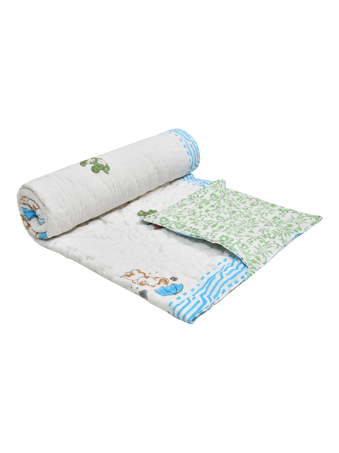 Handblock Printed Cotton Reversible Crib Blanket for Babies - 40X60 Inches