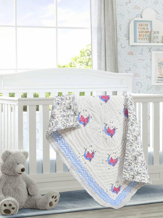 Handblock Printed Cotton Reversible Crib Blanket for Babies - 40X60 Inches