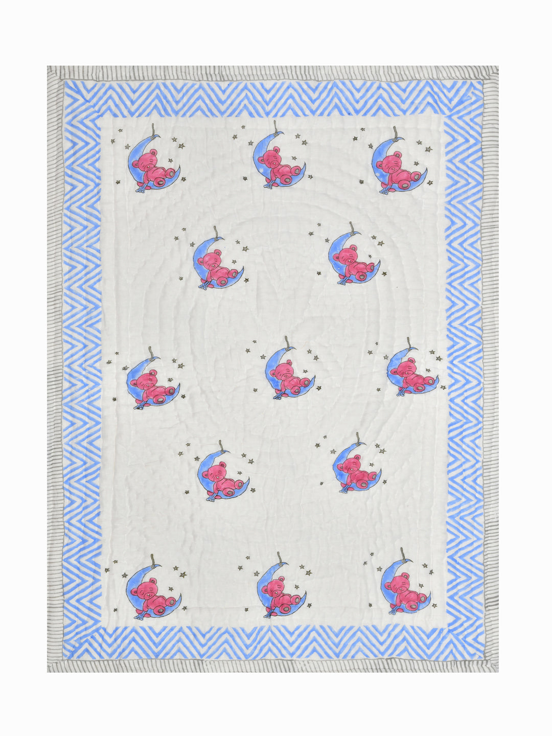 Handblock Printed Cotton Reversible Crib Blanket for Babies - 40X60 Inches