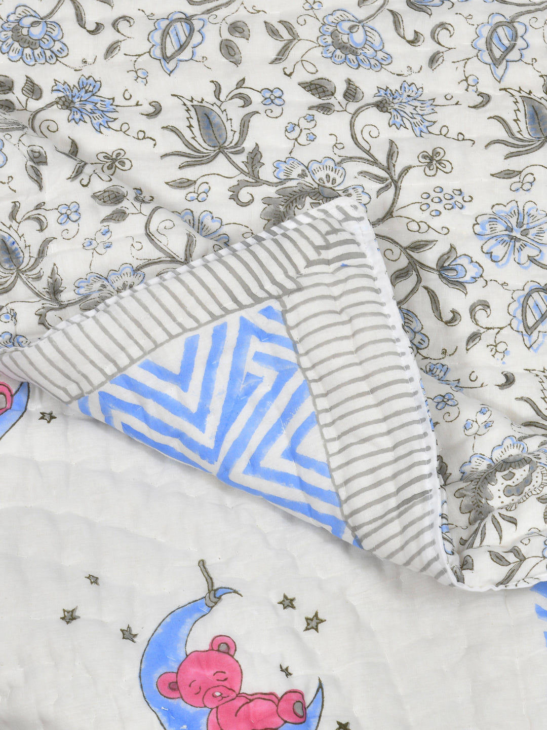 Handblock Printed Cotton Reversible Crib Blanket for Babies - 40X60 Inches