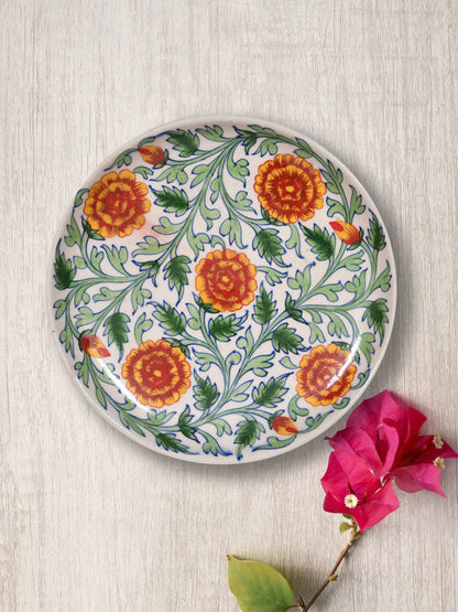Handmade Jaipur Blue Pottery Plate - 10 inch diameter