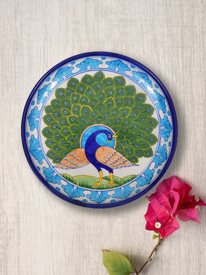 Handmade Jaipur Blue Pottery Plate - 10 inch diameter