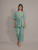 Pink Motifs on Teal Cotton Kaftan Top Pant Set