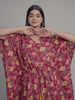 Floral Motifs on Maroon Cotton Kaftan Maxi Dress