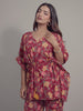 Floral Motifs on Maroon Cotton Kaftan Top Pant Set