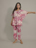 Tropical Pink Print on White Cotton Kaftan Top Pant Set
