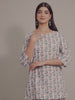 Pink & Blue Floral Motifs on White Cotton Lounge Set for Women