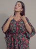 Floral Motifs on Black Cotton Kaftan Top Pant Set