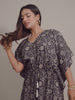 White & Black Abstract Print Cotton Kaftan Maxi Dress