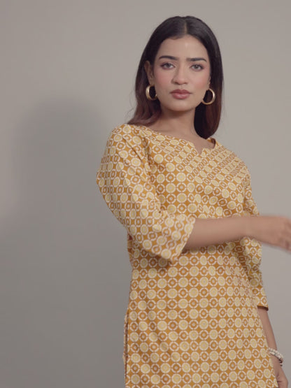 Yellow & Brown Cotton Lounge Set for Women