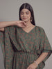 Green Abstract Print Cotton Kaftan Maxi Dress