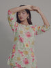 Tropical Floral Motifs on White Cotton Lounge Set for Women