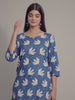 White Floral Motifs on Blue Cotton Lounge Set for Women