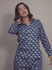 Elephant Print on Blue Cotton Shirt Set for Women