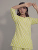 White motifs on Green Cotton Lounge Set for Women