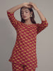 Leopard Print on Maroon Cotton Lounge Set for Women