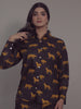 Cheetah Print on Black Cotton Shirt Set for Women
