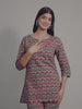 Blue Motifs on Red Cotton Lounge Set for Women