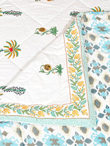Floral Printed Bedding Set - 1 King Bedsheet, 1 Jaipuri Razai/Quilt, 2 Pillow Covers