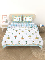 Floral Printed Bedding Set - 1 King Bedsheet, 1 Jaipuri Razai/Quilt, 2 Pillow Covers