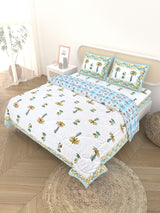 Floral Printed Bedding Set - 1 King Bedsheet, 1 Jaipuri Razai/Quilt, 2 Pillow Covers