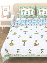 Floral Printed Bedding Set - 1 King Bedsheet, 1 Jaipuri Razai/Quilt, 2 Pillow Covers