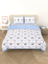 Floral Printed Bedding Set - 1 King Bedsheet, 1 Jaipuri Razai/Quilt, 2 Pillow Covers
