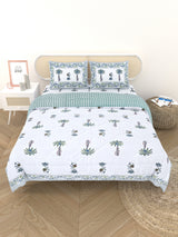 Floral Printed Bedding Set - 1 King Bedsheet, 1 Jaipuri Razai/Quilt, 2 Pillow Covers