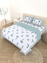 Floral Printed Bedding Set - 1 King Bedsheet, 1 Jaipuri Razai/Quilt, 2 Pillow Covers